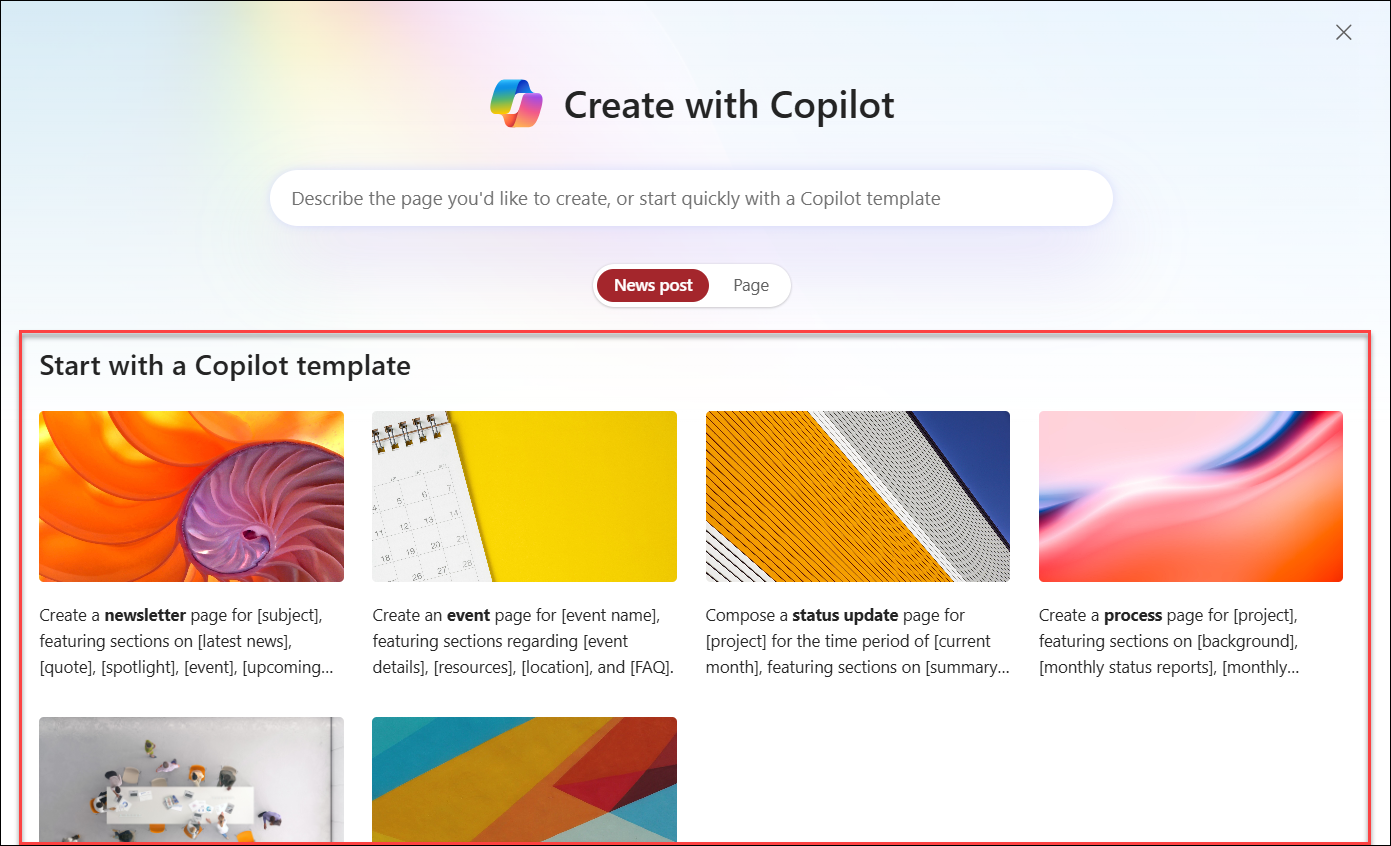 Sharepoint templates met Copilot
